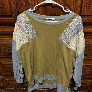 We The Free Olive and Gray Patchwork Sweatshirt